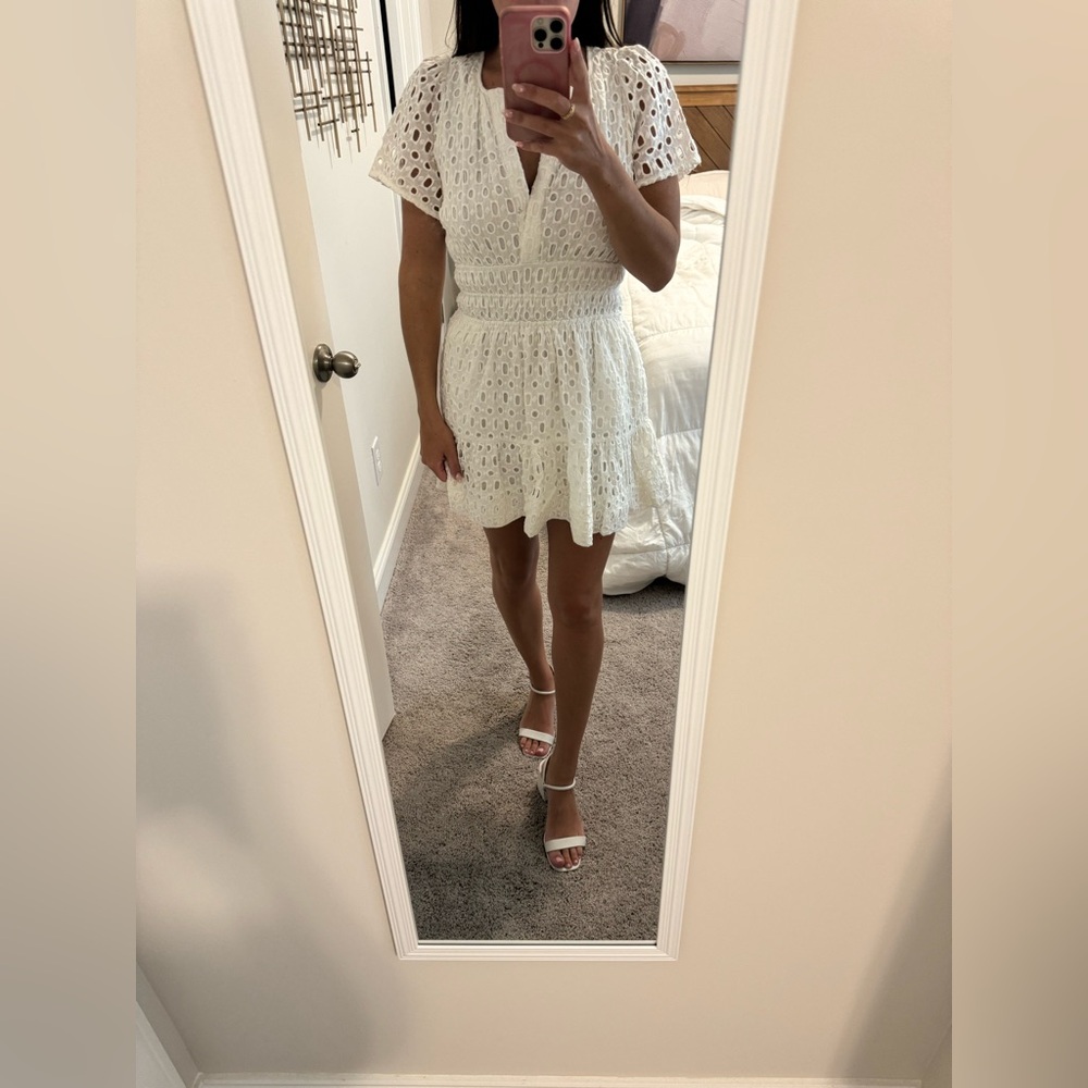 Anthropologie ivory eyelet dress size medium petite.